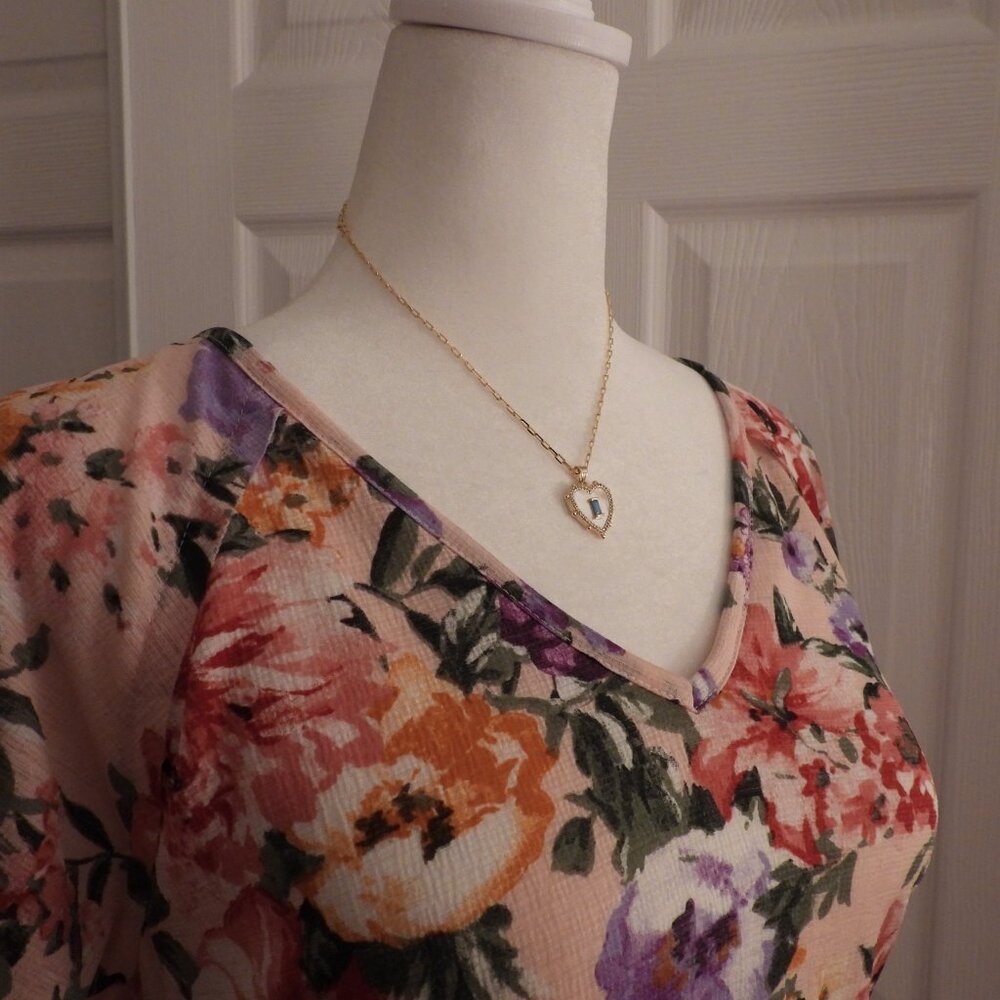 AVA & VIV Floral V-Neck Tiered Pink Blouse - Picture 6 of 8